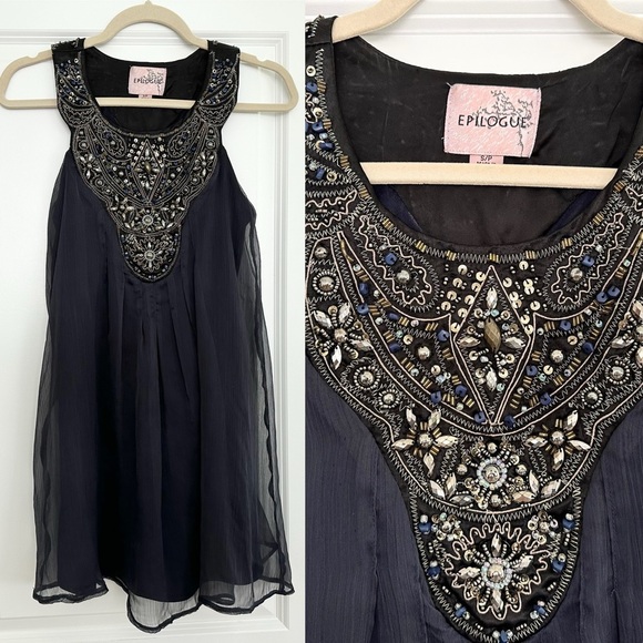 Epilogue Dresses & Skirts - Navy Blue Sleeveless Chiffon Beaded Cocktail Party Dress
